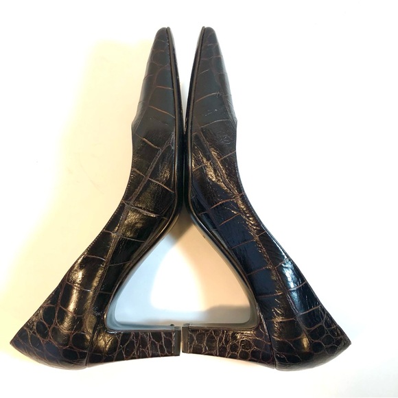 BRUNO MAGLI Brown Croco Leather Pumps Shoes Heels - Picture 6 of 12